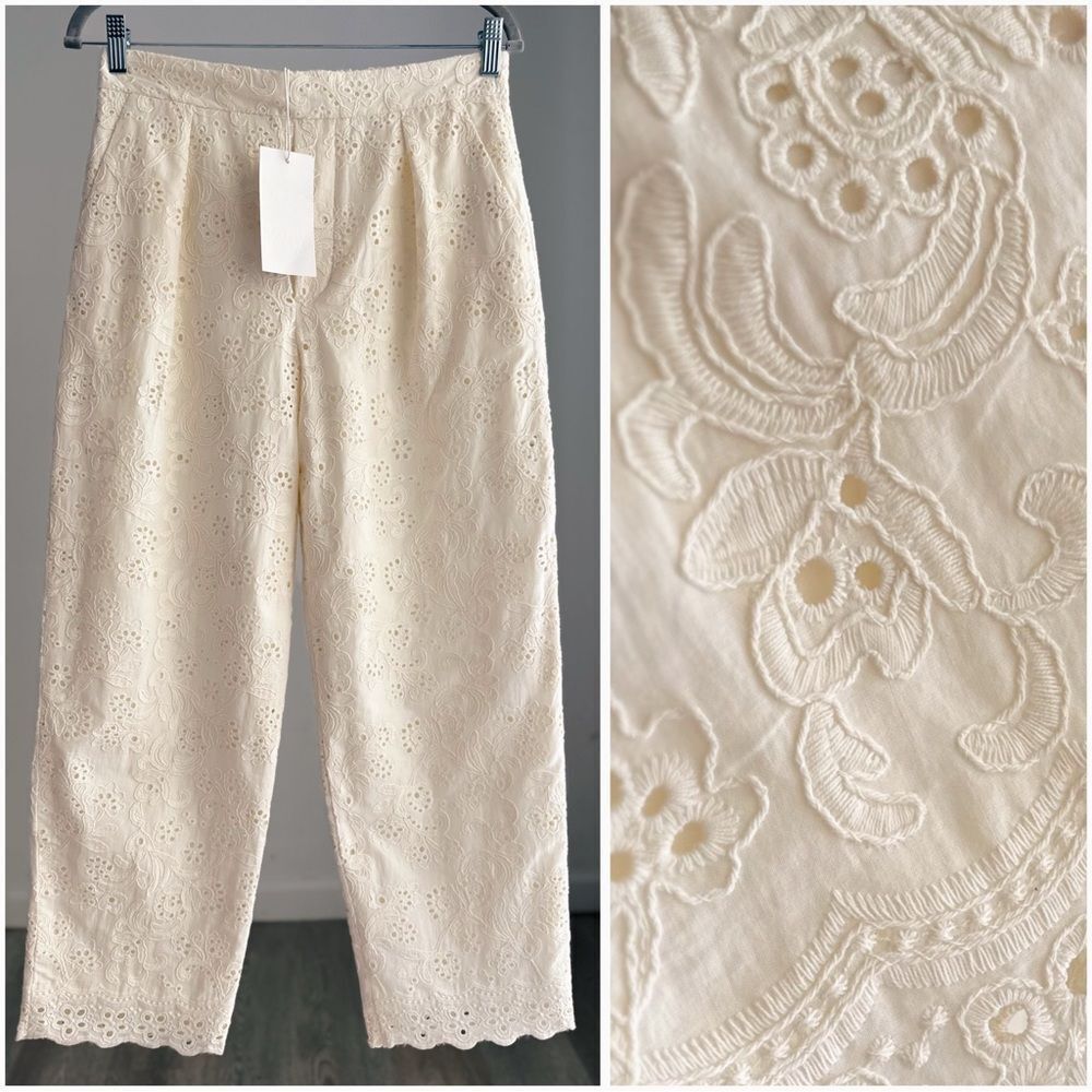 ZARA ZW COLLECTION PANTS WITH PERFORATED EMBROIDERY